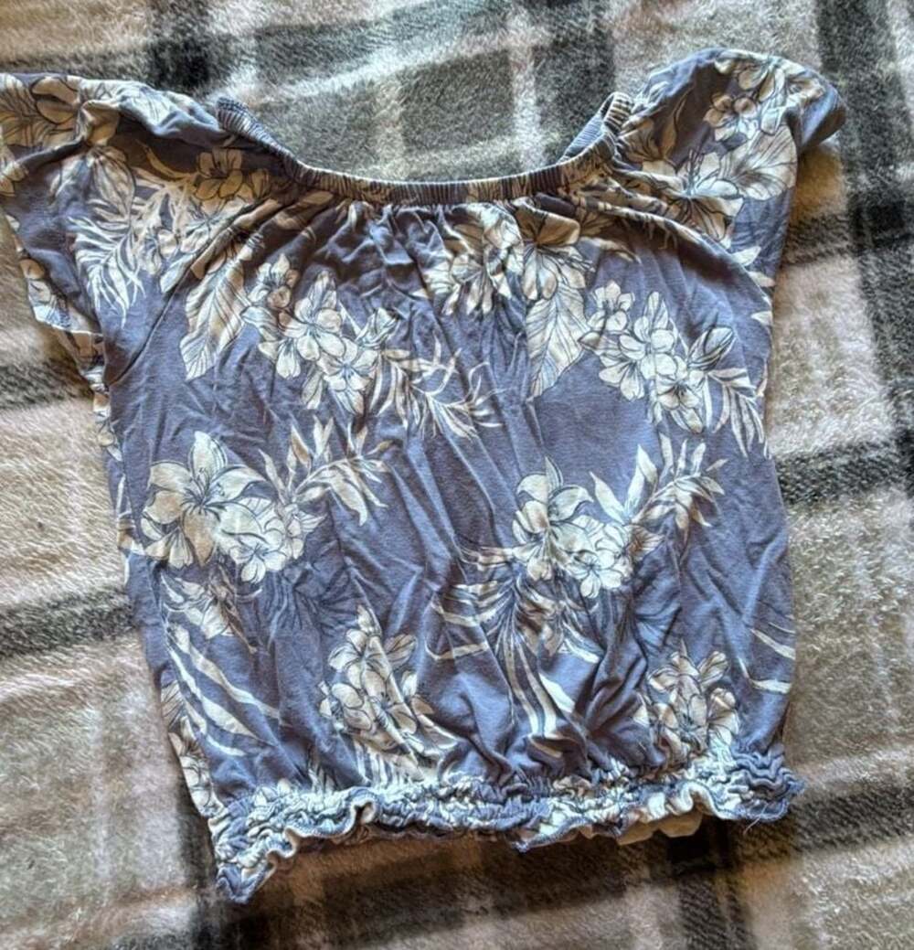 Bixby Nomad Girls Blue Floral Off-the-Shoulder Cropped Top Size S 6-7